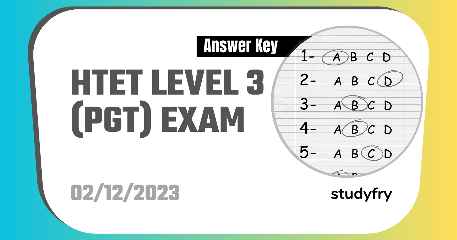 HTET Level 3 (PGT) Exam Paper 2 December 2023 (Answer Key)