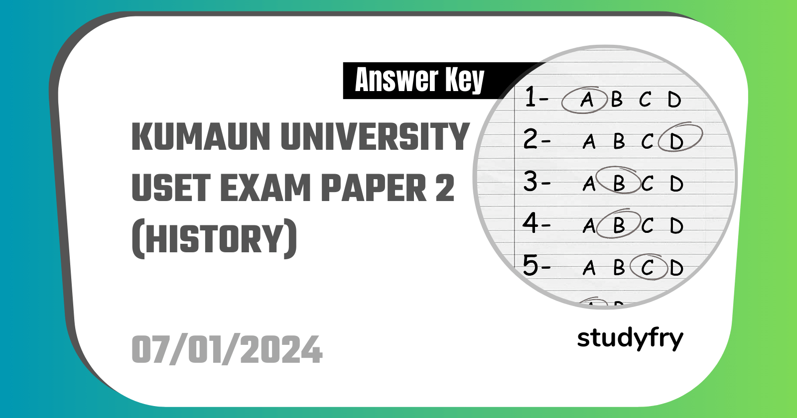 Kumaun University USET Exam Paper 2 - 7 January 2024 (Official Answer Key)
