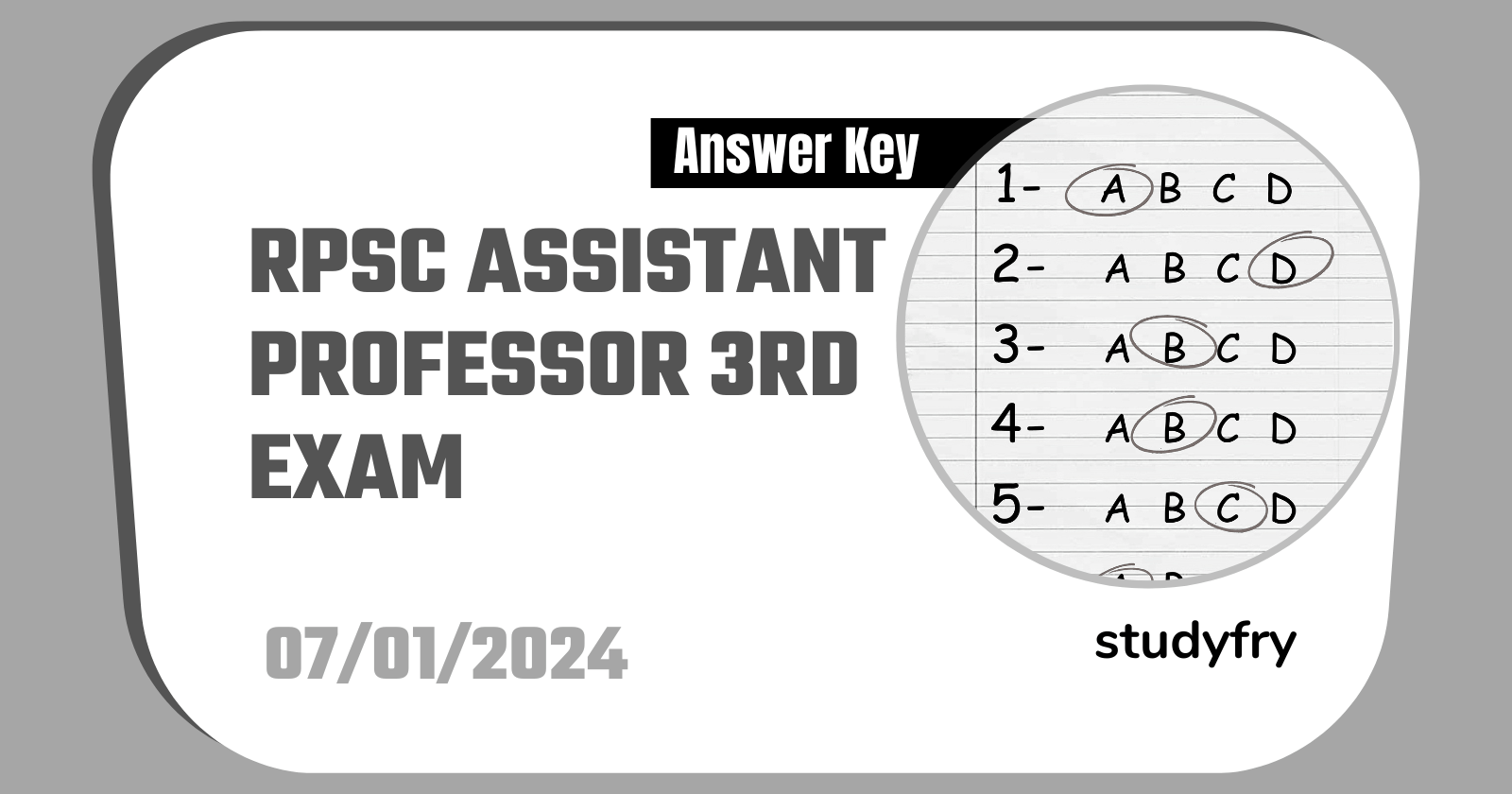 RPSC Assistant Professor 3rd Exam Paper 7 January 2024 (Answer Key)