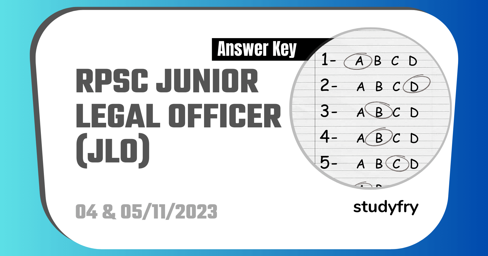 RPSC Junior Legal Officer (JLO) 4-5 November 2023 - Answer Key