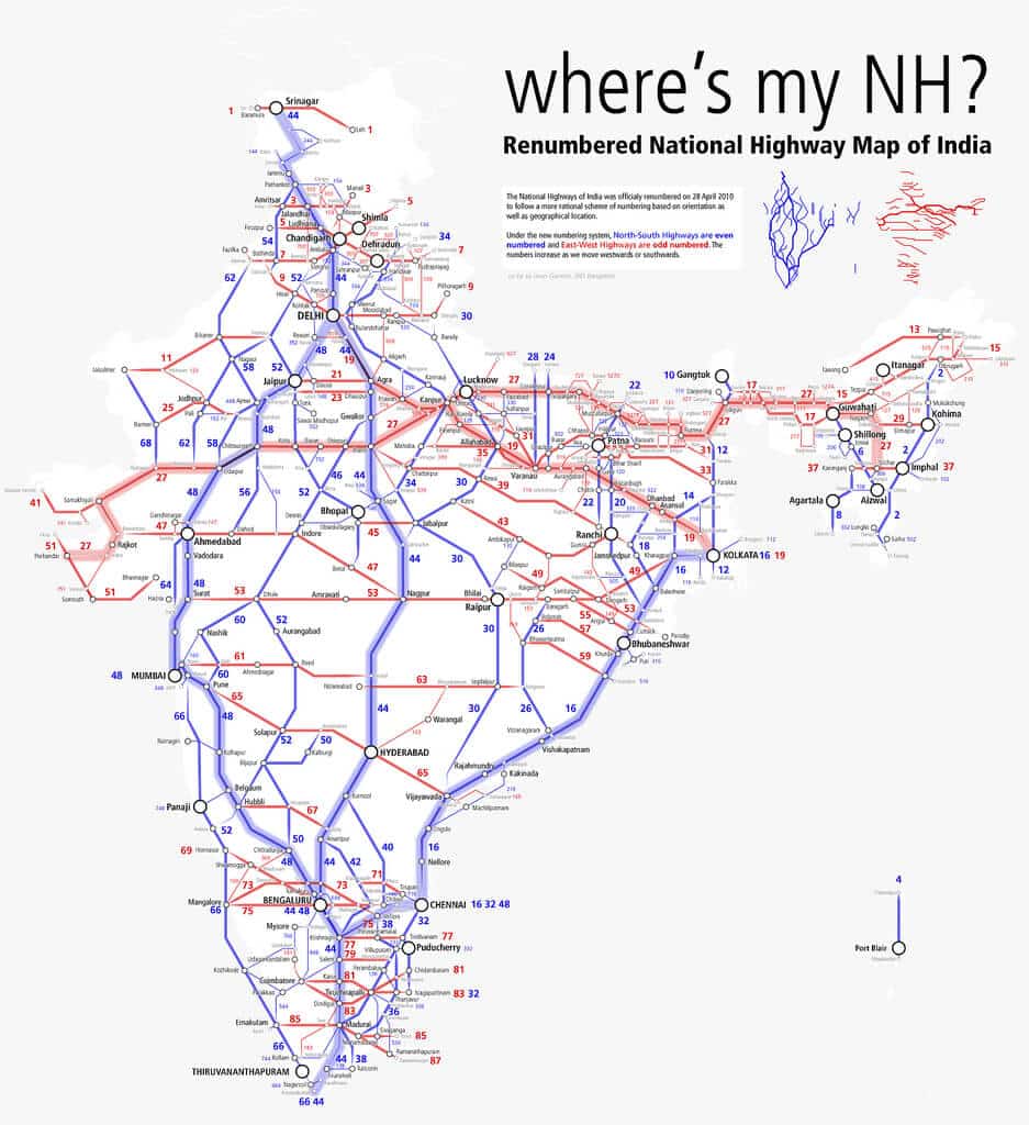 Renumbered National Highways map of India
