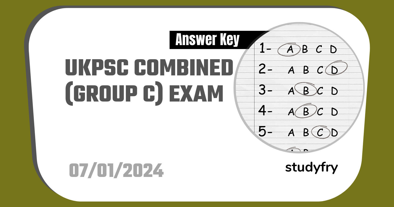 UKPSC Combined (Group C) Exam Paper 7 January 2024 (Answer Key)