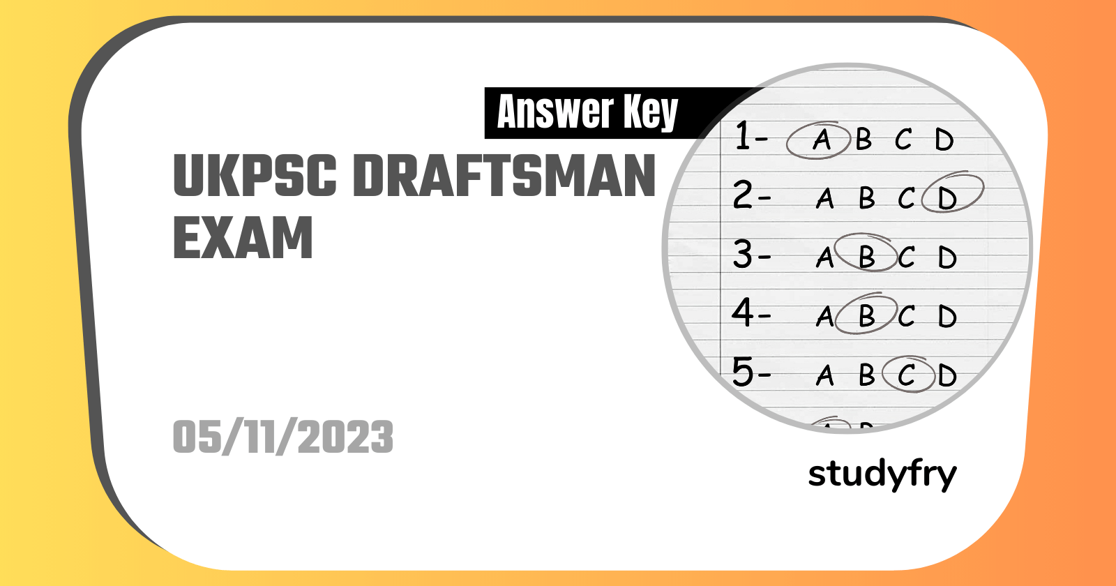 UKPSC Draftsman Exam Paper 5 November 2023 (Answer Key)