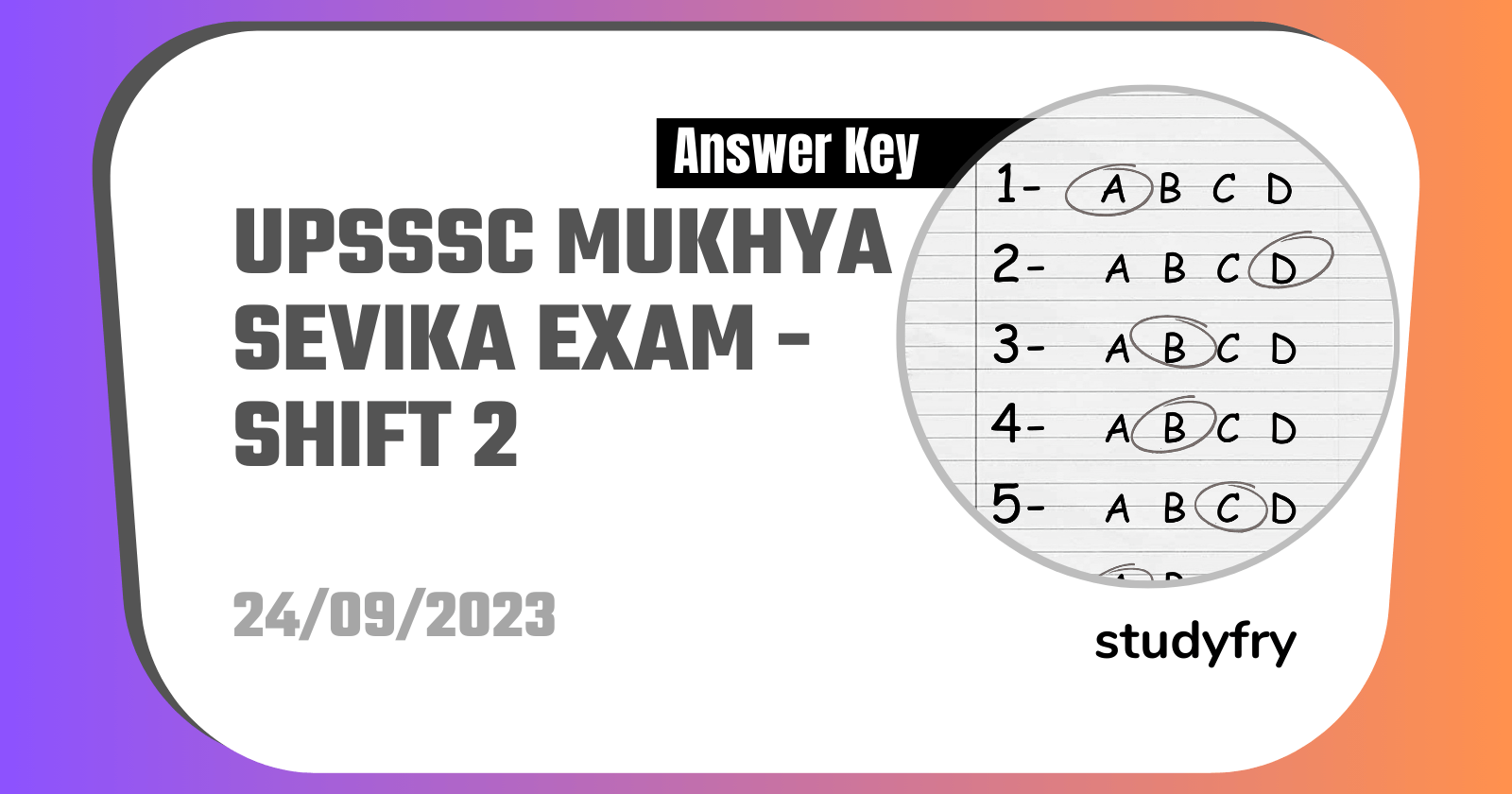 UPSSSC Mukhya Sevika Exam Paper 24 September 2023 - Second Shift Official Answer Key