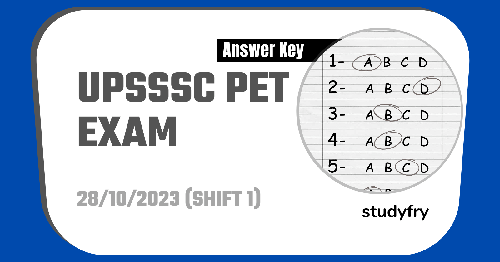 UPSSSC PET exam paper 28 October 2023 - Shift 1 Official Answer Key
