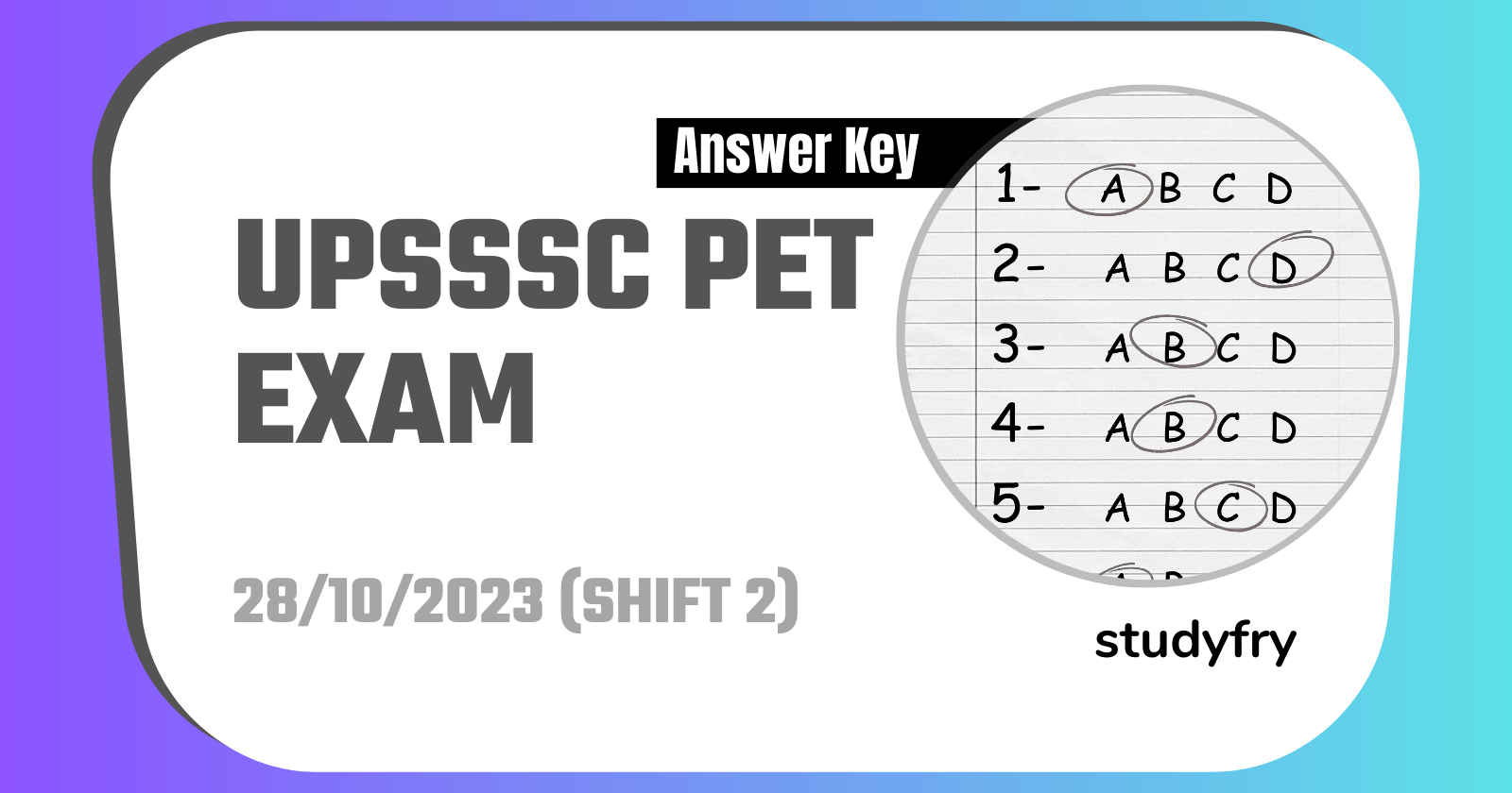 UPSSSC PET exam paper 28 October 2023 - Shift 2 Official Answer Key